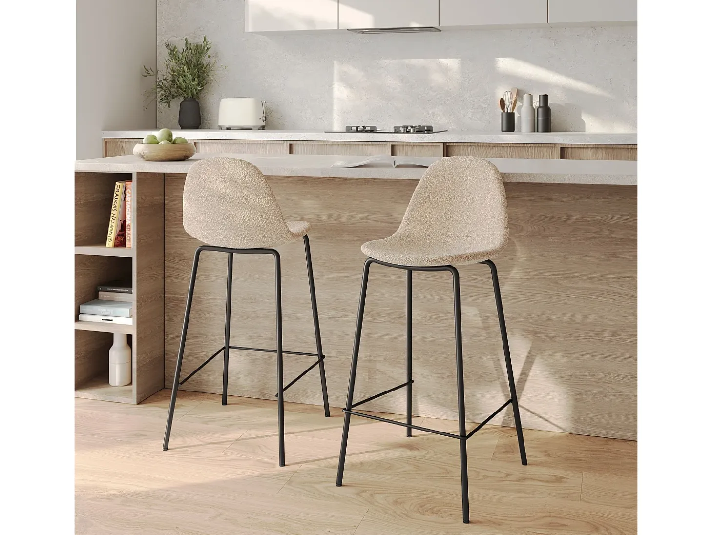 Set de 2 sillas para isla de cocina en tela beige 65,5 cm - Henrik
