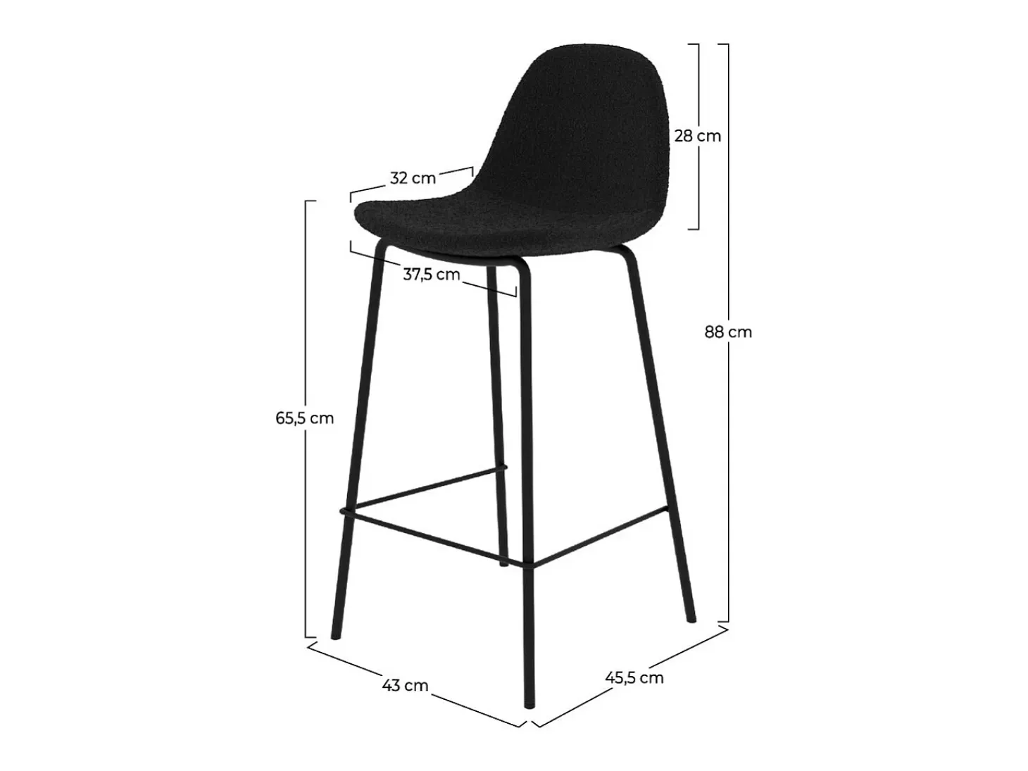 Set de 2 sillas para isla de cocina en tela bouclé negra 65,5 cm - Henrik