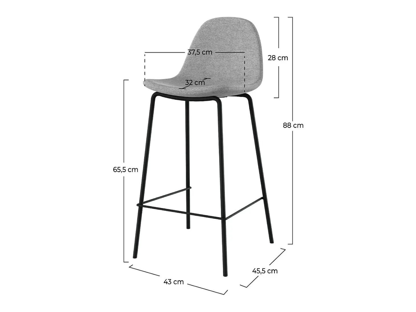 Set de 2 sillas para isla central en tela gris claro 65 cm - Henrik