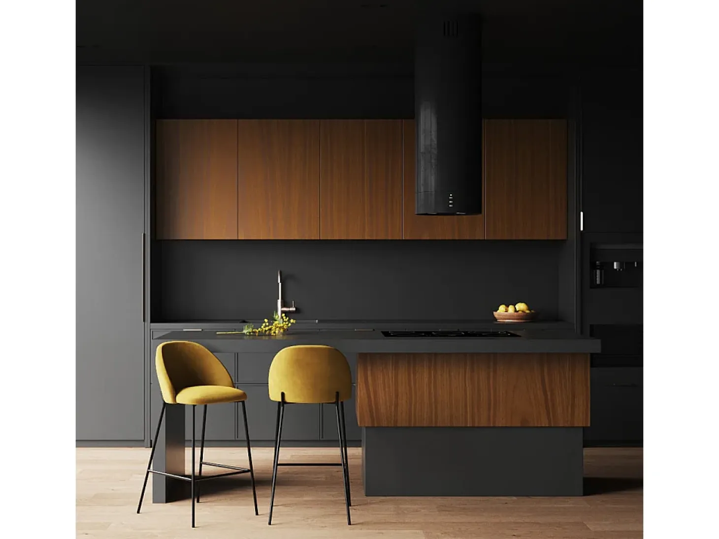 Set de 2 sillas para isla de cocina de terciopelo amarillo 66 cm - Karl