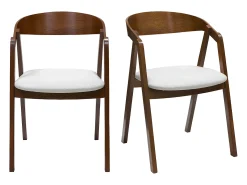 Set de 2 sillas vintage apilables de madera maciza teñida de nogal y borreguillo blanco LOVA