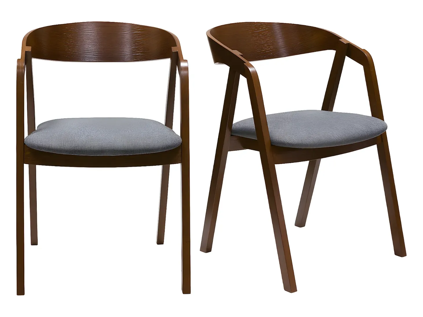 Set de 2 sillas vintage de madera maciza teñida de nogal y tela gris LOVA