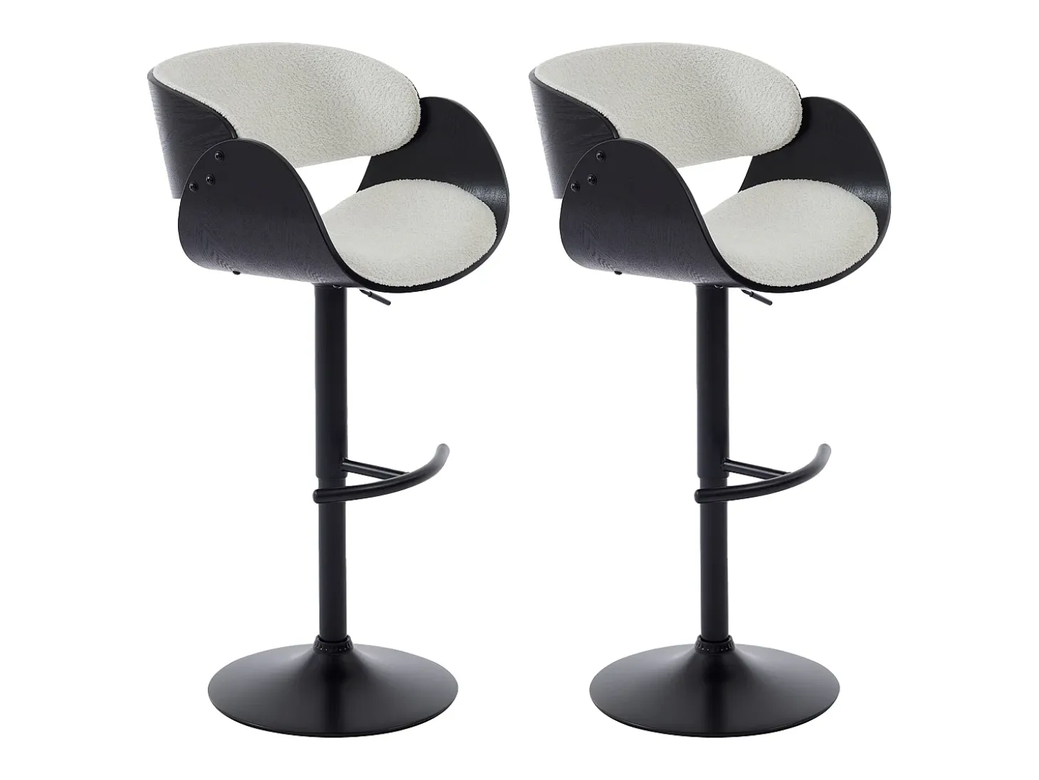 Set de 2 taburetes de bar de Respaldo - Altura Ajustable - Blanco y Negro - JELSA