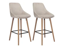 Set de 2 taburetes de bar de tela texturizada y haya - Beige - MASURIE