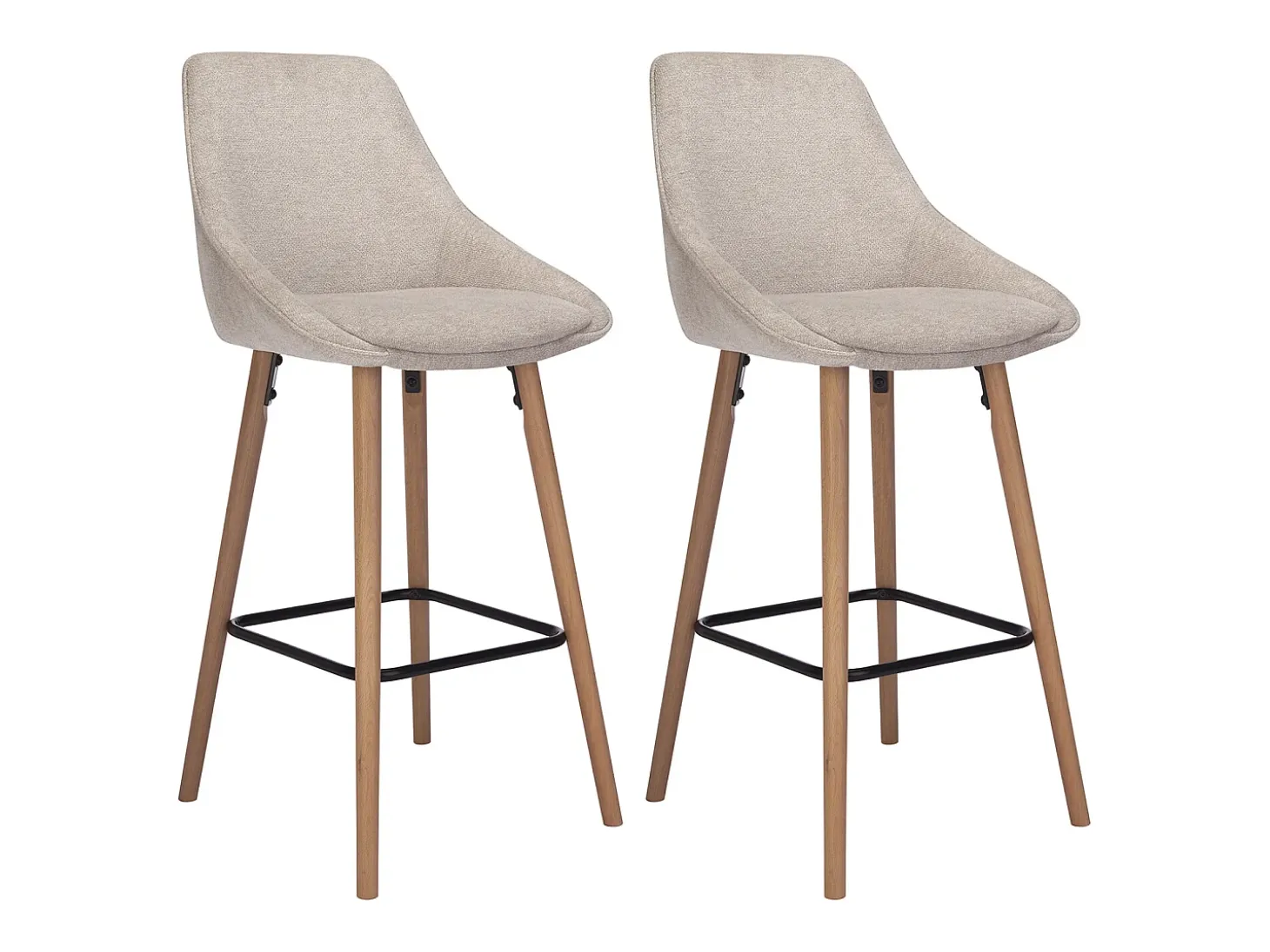 Set de 2 taburetes de bar de tela texturizada y haya - Beige - MASURIE