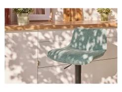 Set de 2 taburetes de cocina regulables de tejido efecto aterciopelado texturizado verde celadón y metal negro BOOST