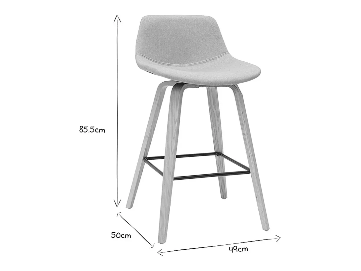 Set de 2 taburetes de cocina nórdicos gris claro y madera 65 cm NONIE