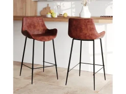 Set de 2 taburetes para isla de cocina en cuero sintético marrón 65 cm - Pirata