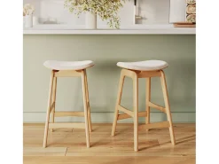 Set de 2 taburetes para isla central en madera y tela beige 65,5 cm - Jude