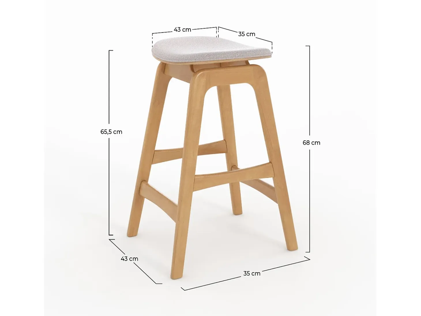 Set de 2 taburetes para isla central en madera y tela beige 65,5 cm - Jude