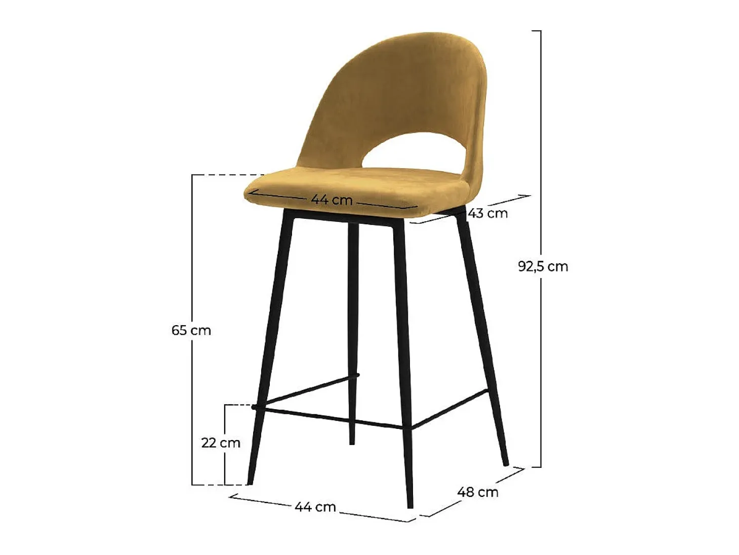 Set de 2 taburetes para isla de cocina en terciopelo amarillo 65 cm - Pénélope