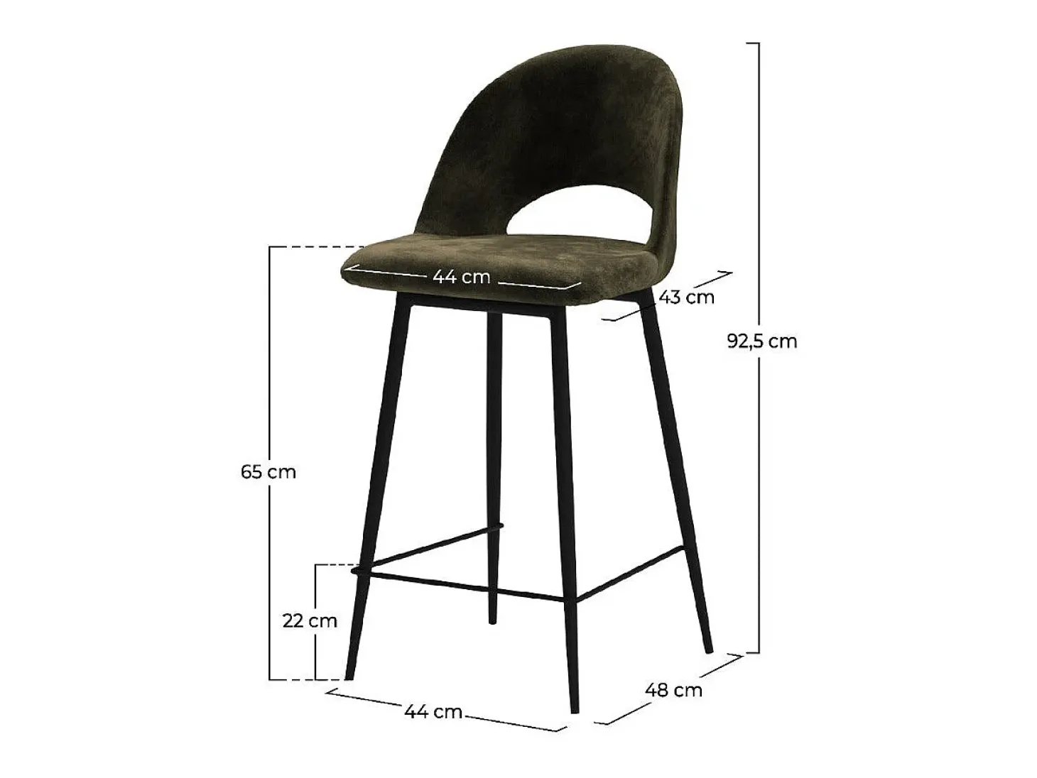 Set de 2 taburetes para isla de cocina en terciopelo verde 65 cm - Pénélope