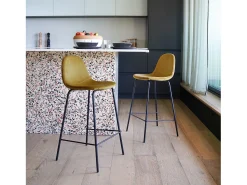 Set de 2 taburetes para isla de cocina en terciopelo amarillo 65 cm - Henrik