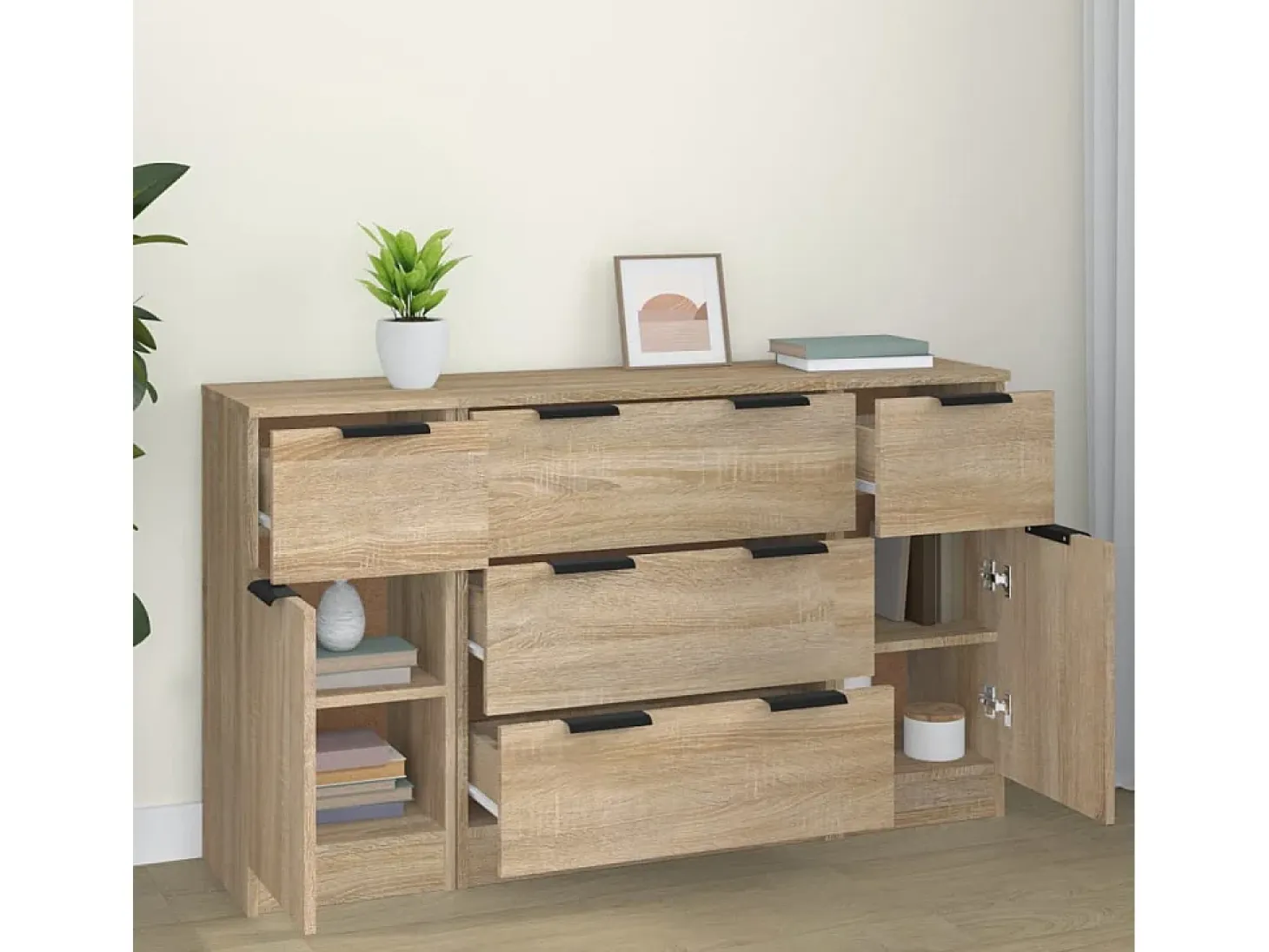 Set de aparador 3 pzas madera contrachapada color roble Sonoma ES95951