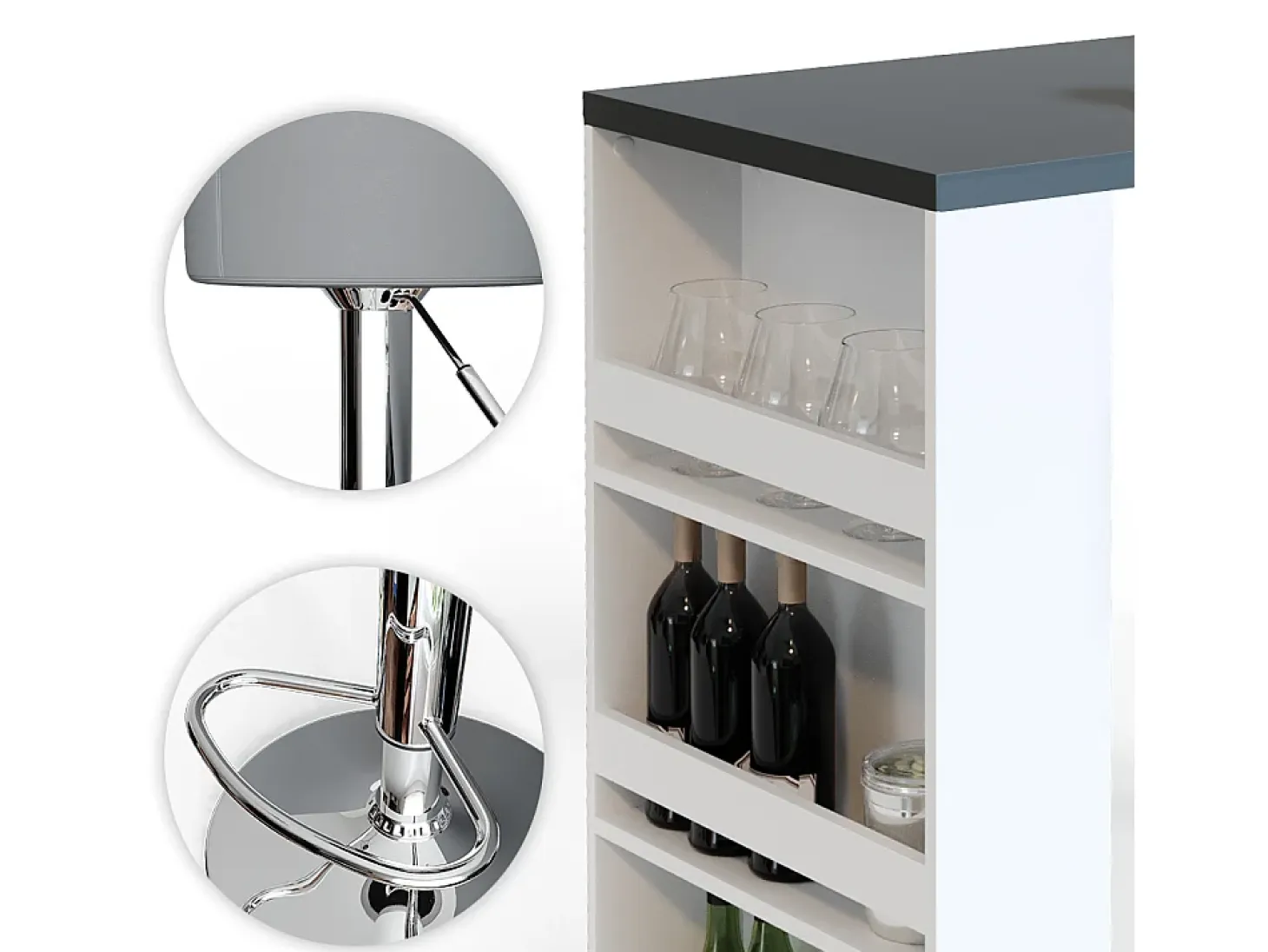 Set de mesa de bar blanco/gris 57x117x106