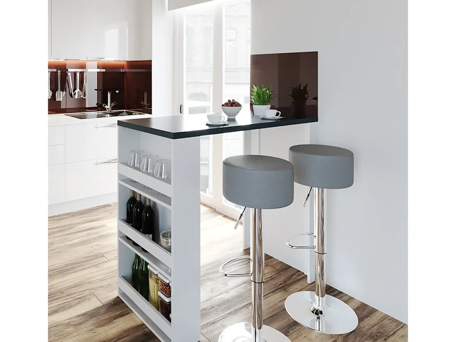 Set de mesa de bar blanco/gris 57x117x106