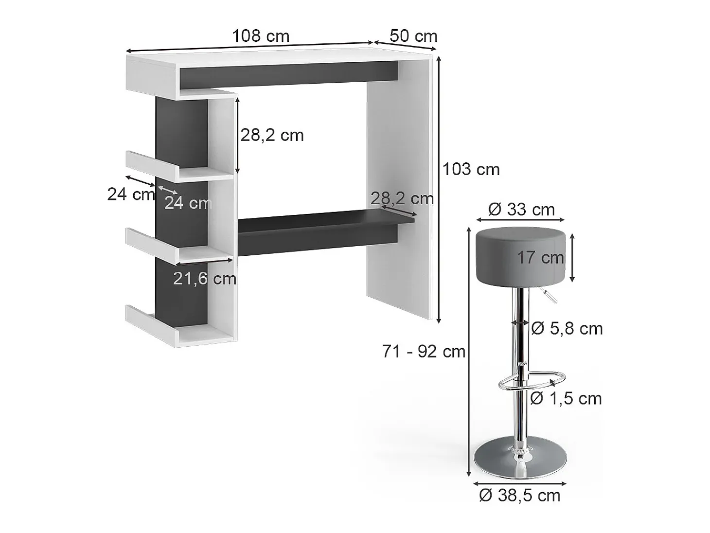 Set de mesa de bar blanco 108x50x103 dana