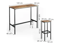 Set de mesa de bar madera antigua 120x50x105 fyrk