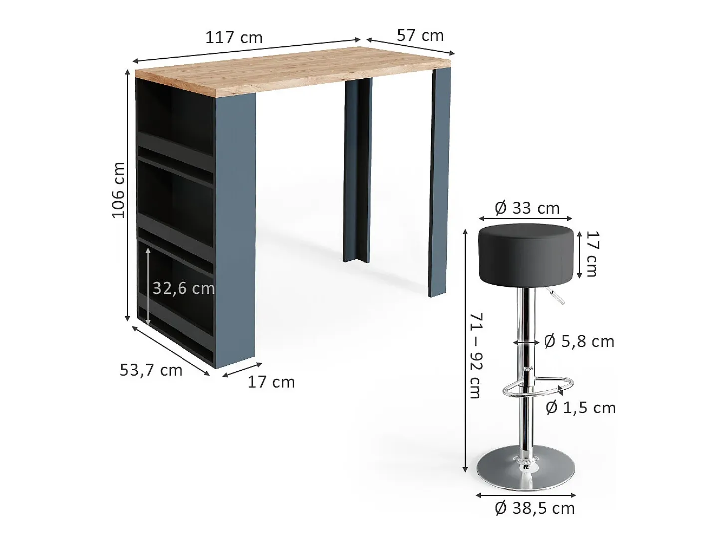 Set de mesa de bar roble 57x117x106
