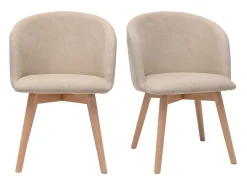 Set de 2 sillas nórdicas de tela efecto aterciopelado beige y haya maciza VANITY