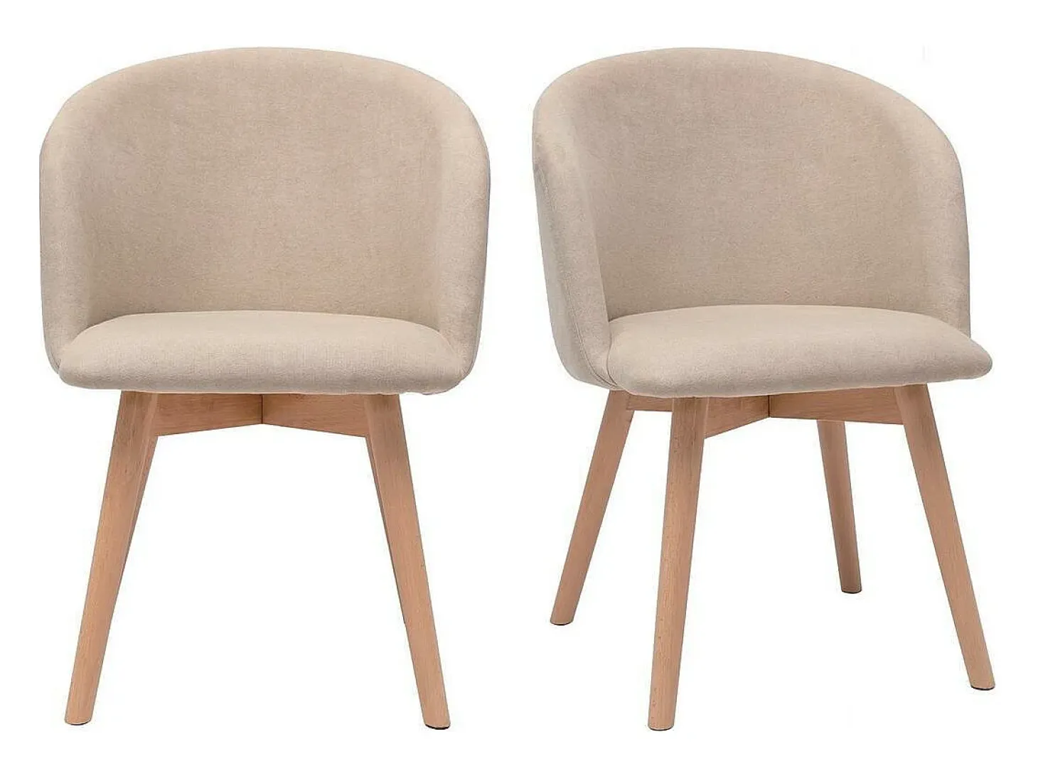 Set de 2 sillas nórdicas de tela efecto aterciopelado beige y haya maciza VANITY