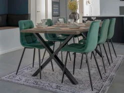 Set van 2 MODA eetkamerstoelen – Gecapitonneerd fluweel en zwarte stalen poten-Color Verde