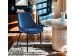 Silla acolchada moderna de terciopelo para cocina y salón-comedor Jarva - Azul