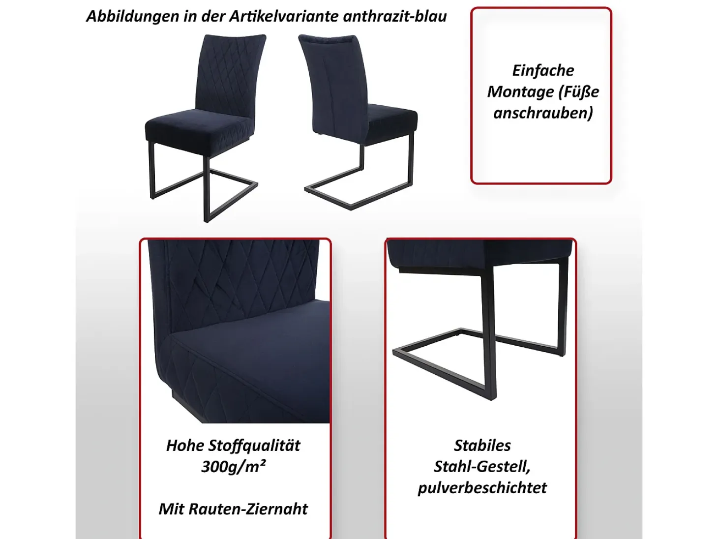 Silla basculante MCW-L15 (juego de 2), azul antracita