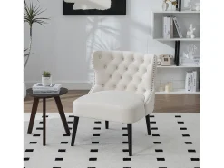Silla beige - Silla con acabado remachado y patas de madera maciza - terciopelo