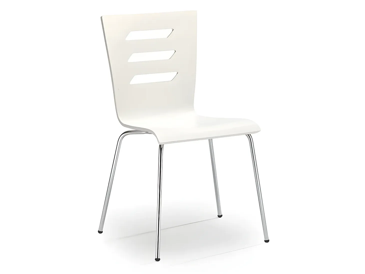 Silla blanca con finas patas de metal cromado RIGEL