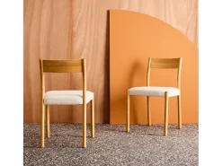 Silla bohemia de madera de hevea y tela simple, set de 2 natural