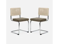 Silla cantilever con respaldo efecto ratán, set de 2 pardo
