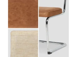 Silla cantilever con respaldo efecto ratán, set de 2 marrón