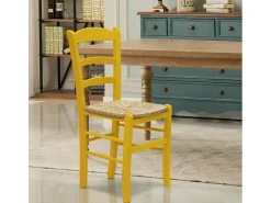 Silla Comedor Rústica Madera Asiento Artesanal Para Cocina Bar y Taberna Paesana - Amarillo