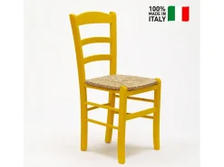 Silla Comedor Rústica Madera Asiento Artesanal Para Cocina Bar y Taberna Paesana - Amarillo