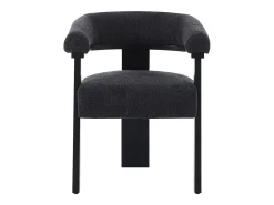 Silla con reposabrazos en tela bouclé y madera de hevea - Blanco y negro - LIVELIA