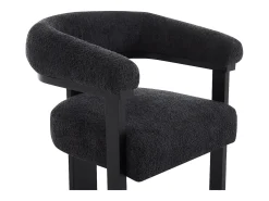 Silla con reposabrazos en tela bouclé y madera de hevea - Blanco y negro - LIVELIA