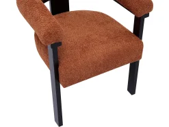 Silla con reposabrazos en tela bouclé y madera de hevea - Terracota y negro - LIVELIA