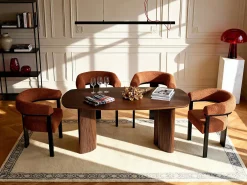 Silla con reposabrazos en tela bouclé y madera de hevea - Terracota y negro - LIVELIA