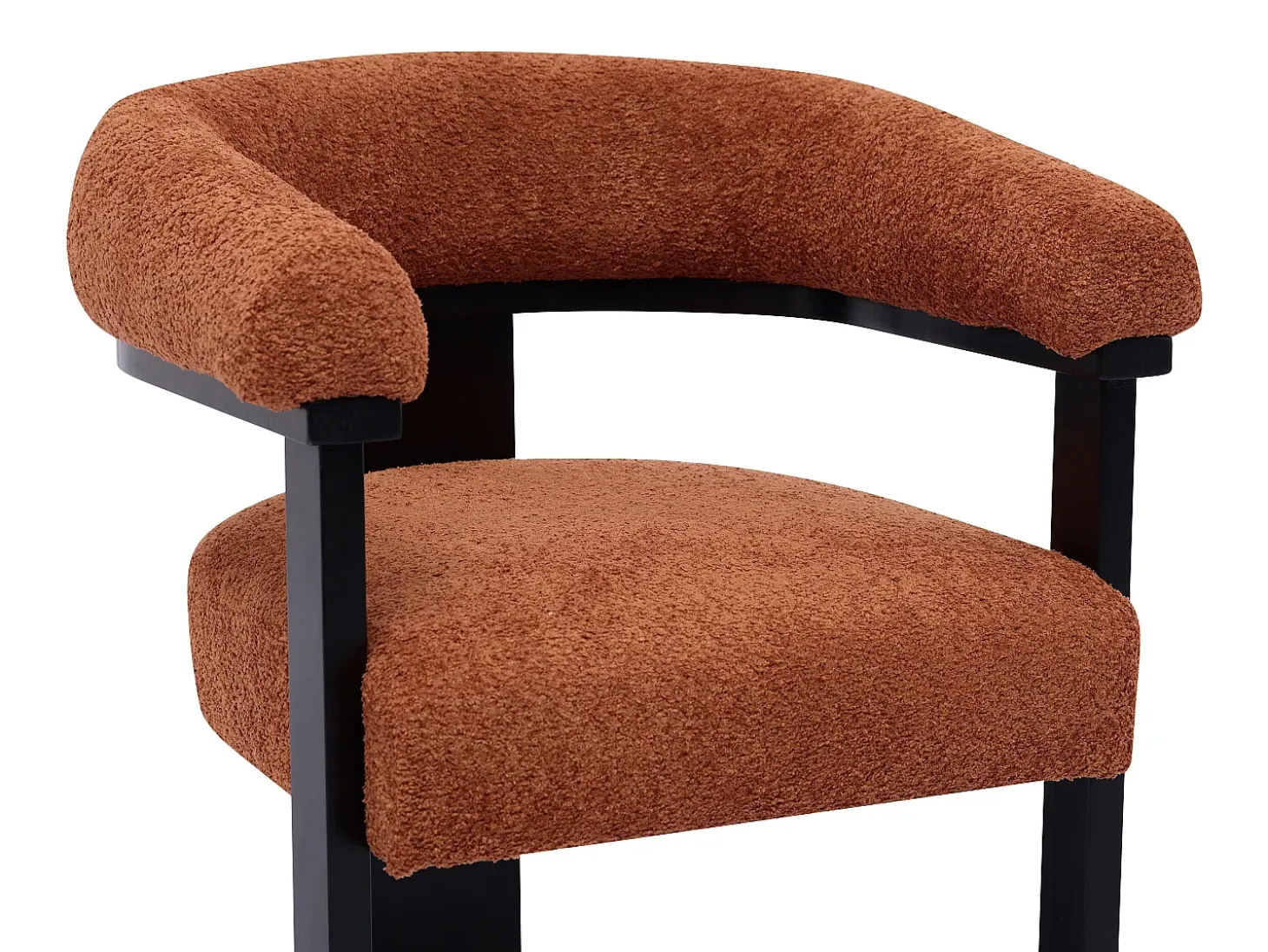 Silla con reposabrazos en tela bouclé y madera de hevea - Terracota y negro - LIVELIA