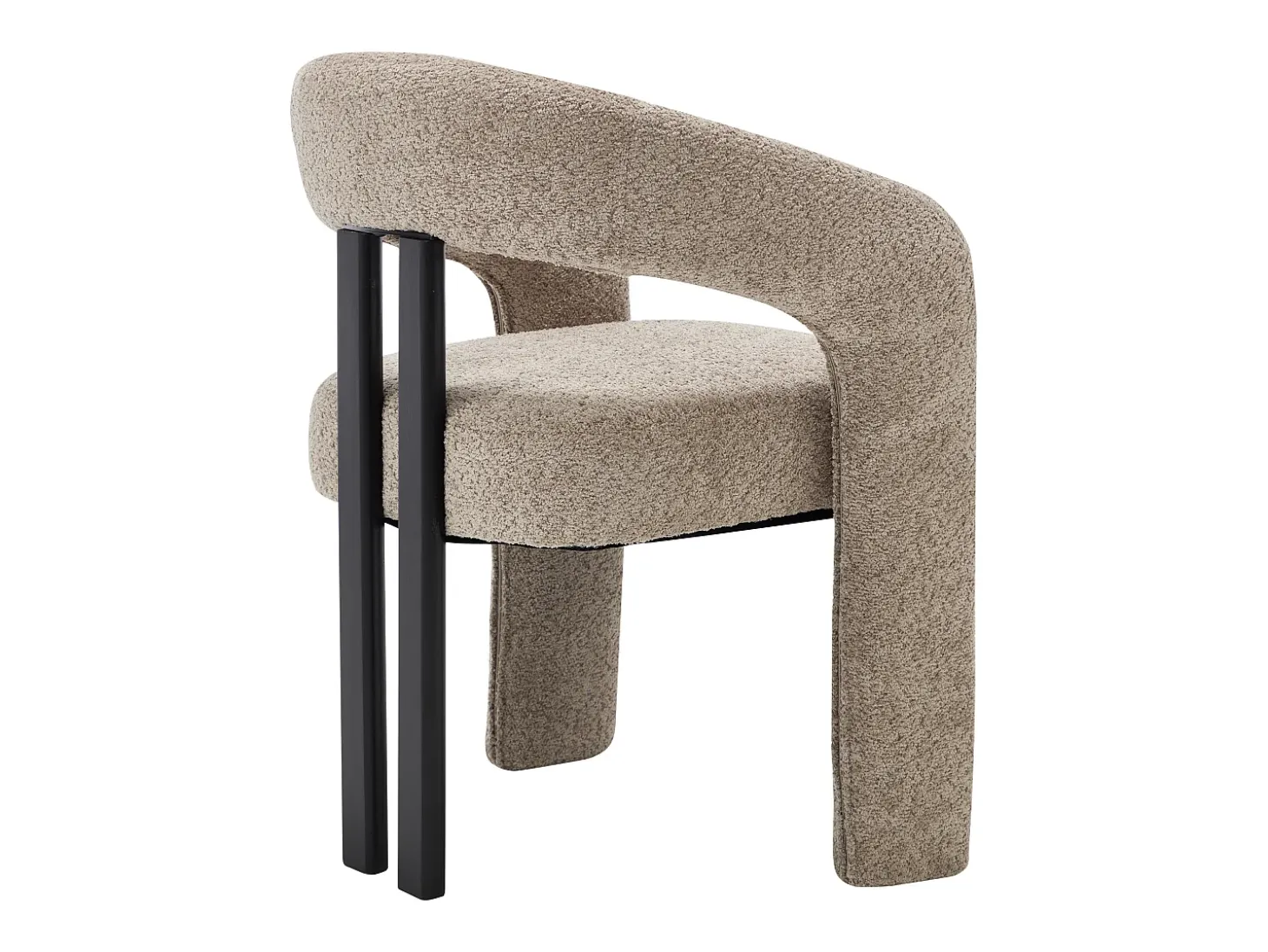 Silla con reposabrazos en tela bouclé y madera de hevea negra - Topo - NORETI