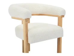 Silla con reposabrazos en tela bouclé y madera de hevea - Blanco y natural - LIVELIA