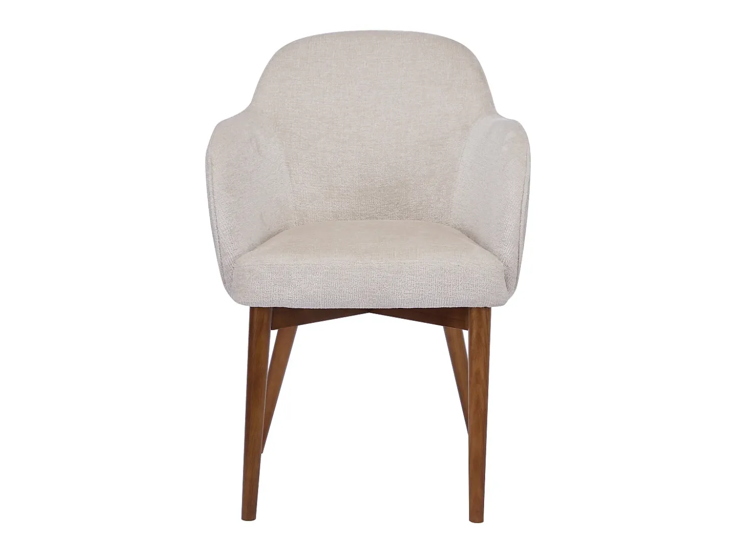 Silla con tejido texturizado y reposabrazos de madera de caucho - Crema - MODINIA
