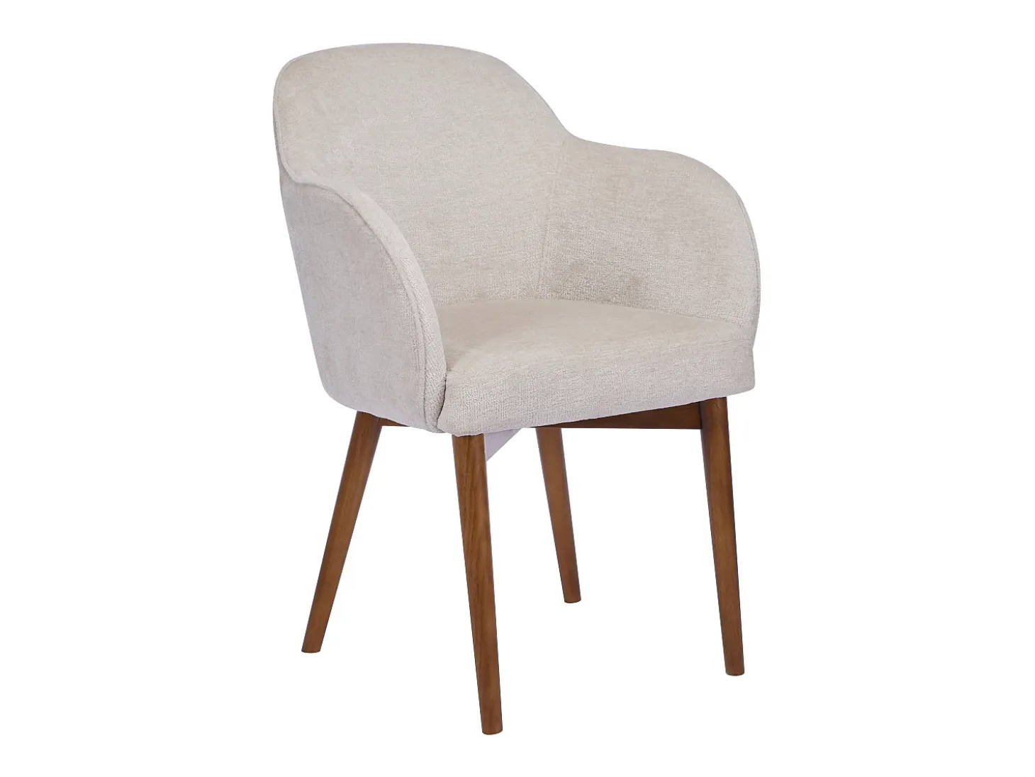 Silla con tejido texturizado y reposabrazos de madera de caucho - Crema - MODINIA