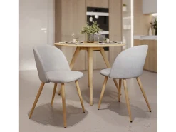Silla Cozy de tela gris claro jaspeado (juego de 2) con patas de metal efecto madera
