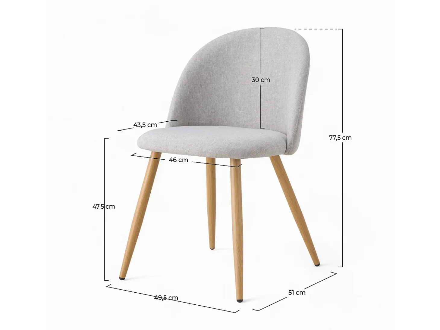 Silla Cozy de tela gris claro jaspeado (juego de 2) con patas de metal efecto madera