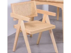 Silla cásica con reposabrazos en rattan natural y madera de fresno - Compass - Fresno Natural