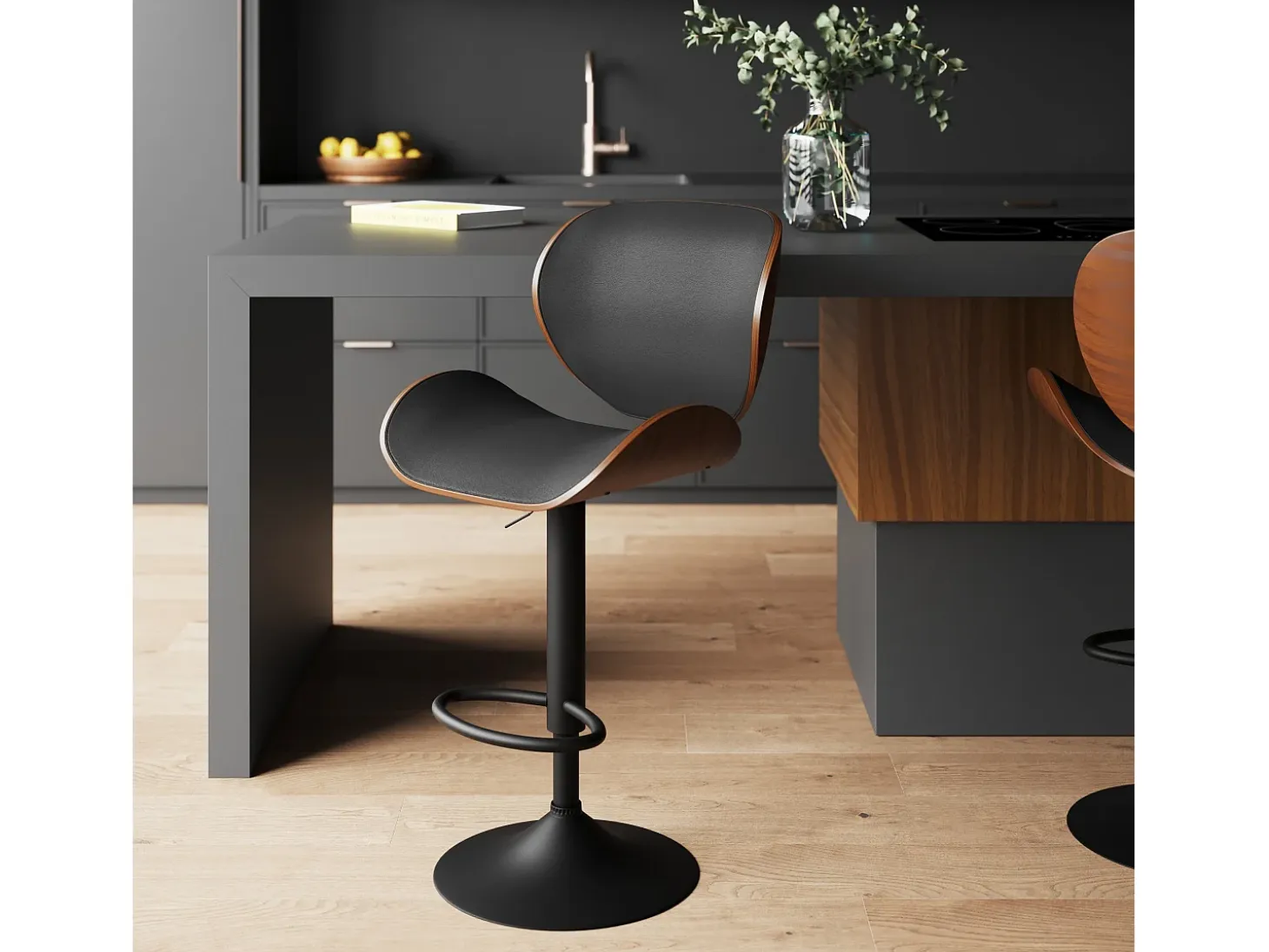 Silla de bar ajustable 63/84 cm en cuero artificial negro - Baudoin