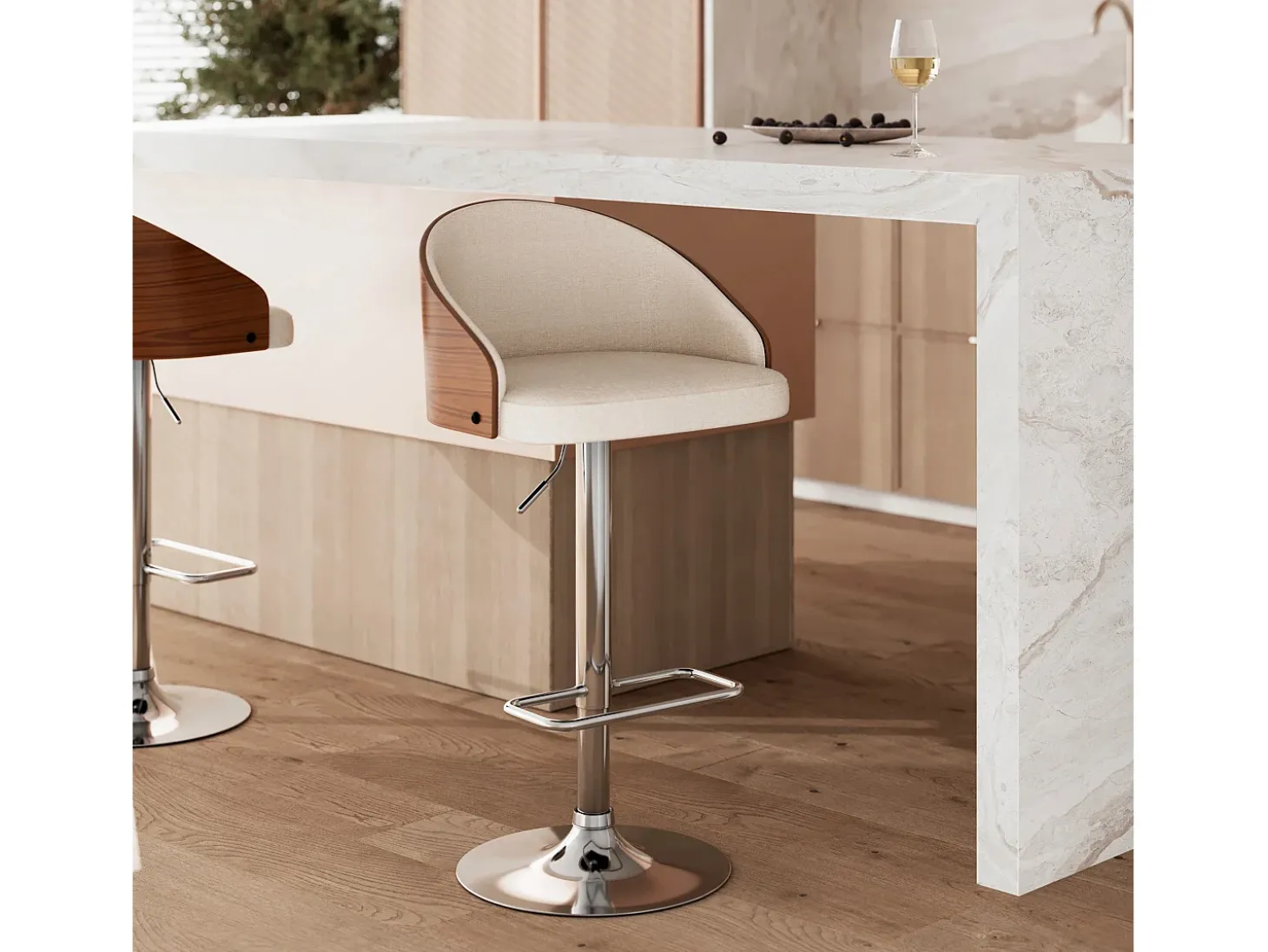 Silla de bar ajustable 63/84 cm en tejido beige - Carmelo