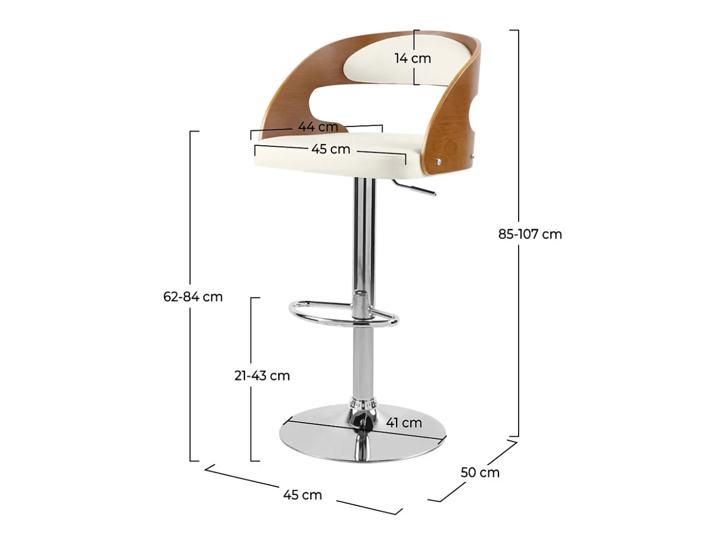 Silla de bar ajustable 62/84 cm en cuero artificial blanco - Louis